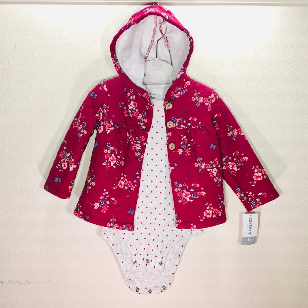 Carter’s 3-Piece Floral Coat, Onesie, & Jeans | Outfit/Set | 18 Months | NWT - Picture 3 of 6